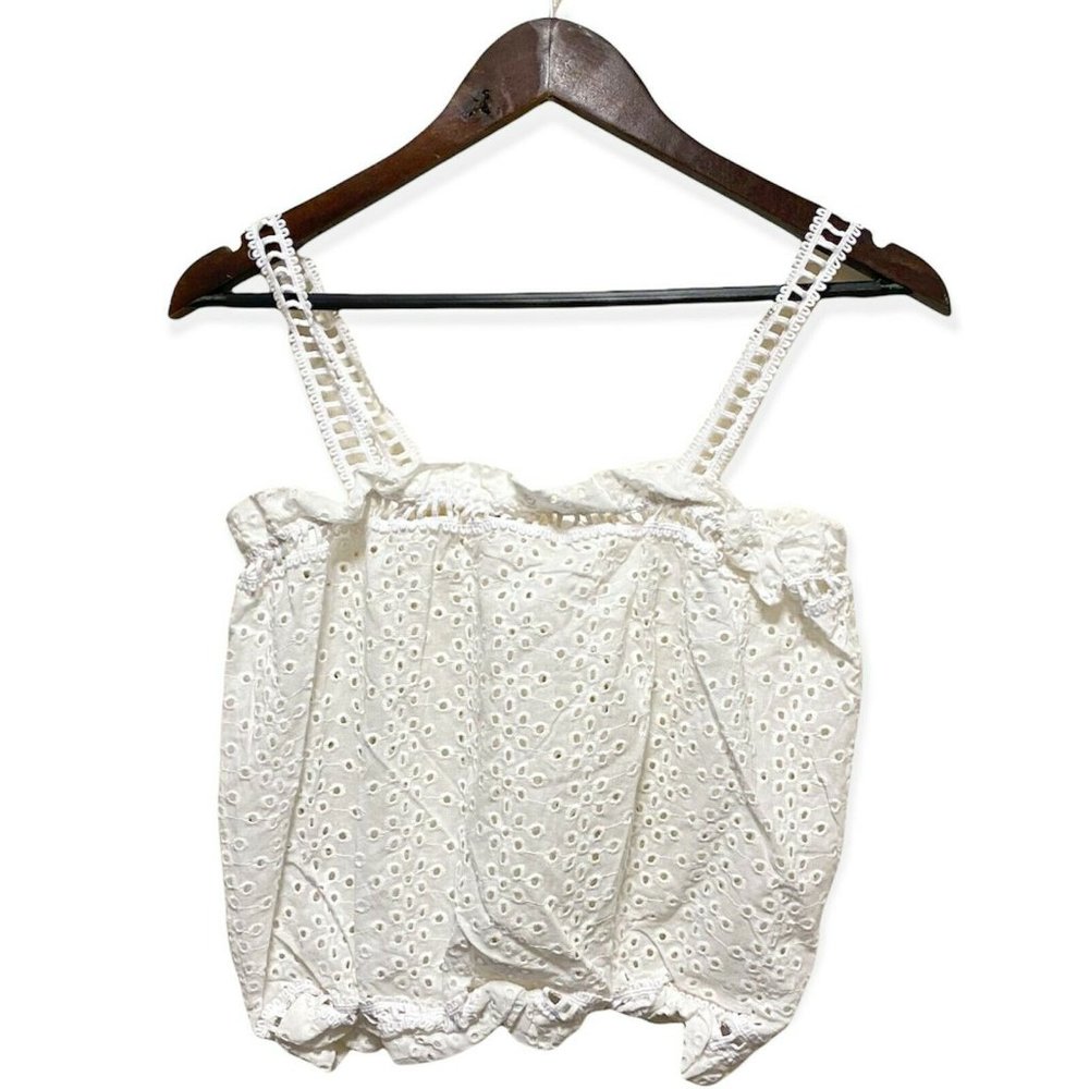 Elan Womens M Elastic Hem And Neckline Sleeveless Crochet Strap Breathable White - Picture 2 of 8